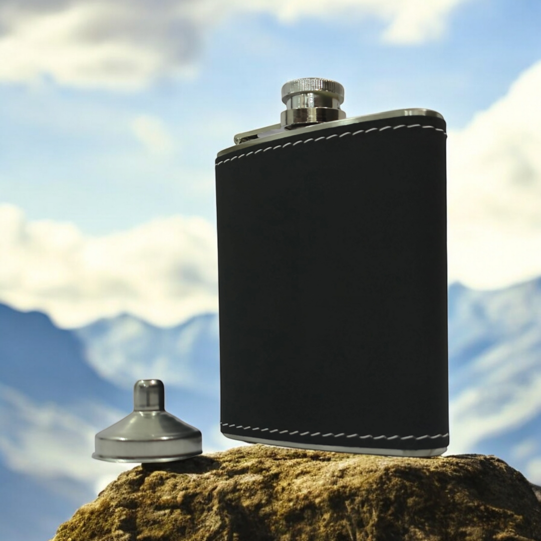 Black Travel Drink Hip Flask + Funnel - CRED Special