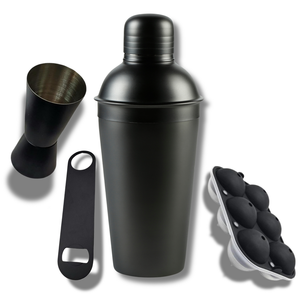 5 Set Matte Black Bar Kit (Cocktail Shaker + Peg Measurer + Opener + Pourer + Ice Tray) - CRED Special