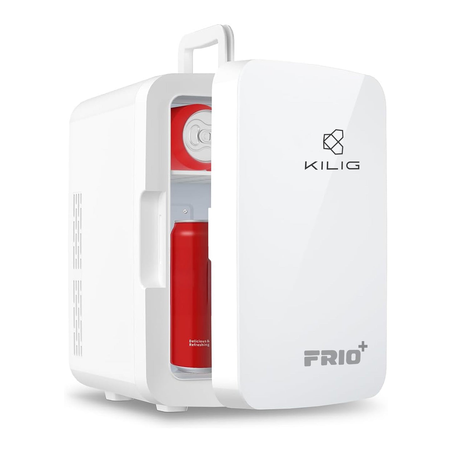 KILIG Frio+ Portable Mini Fridge 10 Litre with Dual Cooling Chips and Warmer Function, Skincare Fridge for Bedroom, Thermoelectric Cooler and Warmer Small Refrigerators for Drink, Office, Car, White