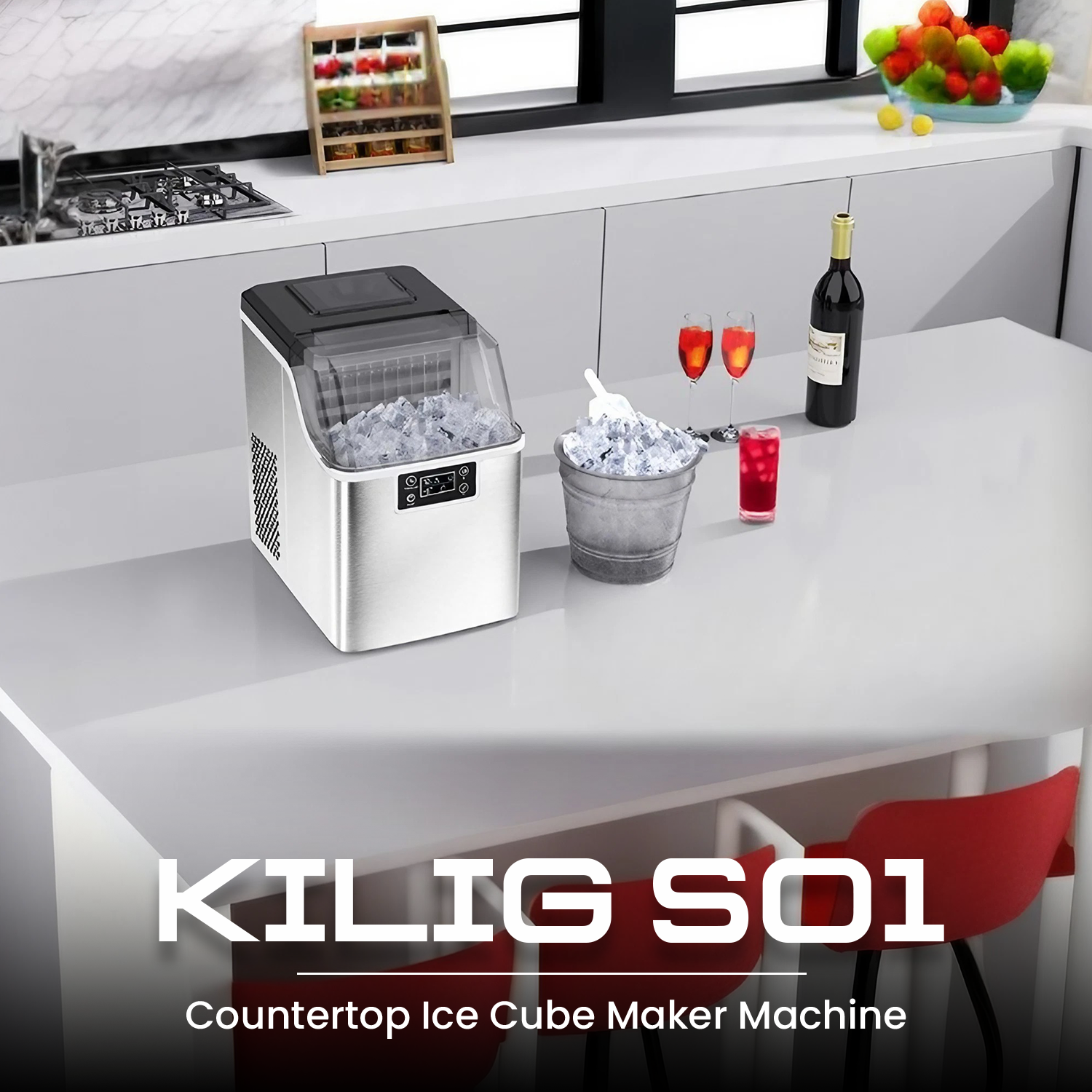 Kilig S01 Square Ice Maker - 20 kg - Stainless Steel