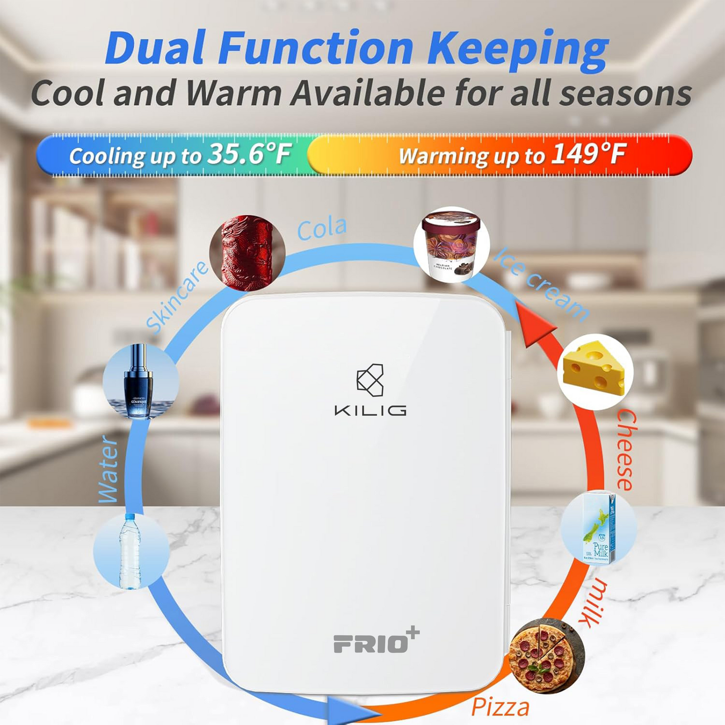 KILIG Frio+ Portable Mini Fridge 10 Litre with Dual Cooling Chips and Warmer Function, Skincare Fridge for Bedroom, Thermoelectric Cooler and Warmer Small Refrigerators for Drink, Office, Car, White