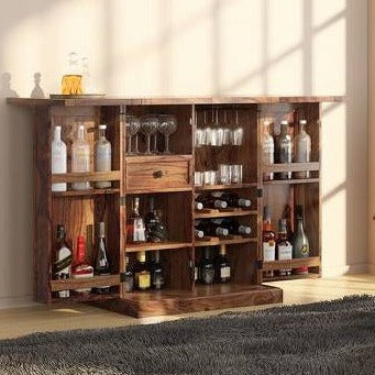 100% Sheesham Wood Bar Cabinet - Classic Style