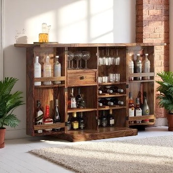 100% Sheesham Wood Bar Cabinet - Classic Style