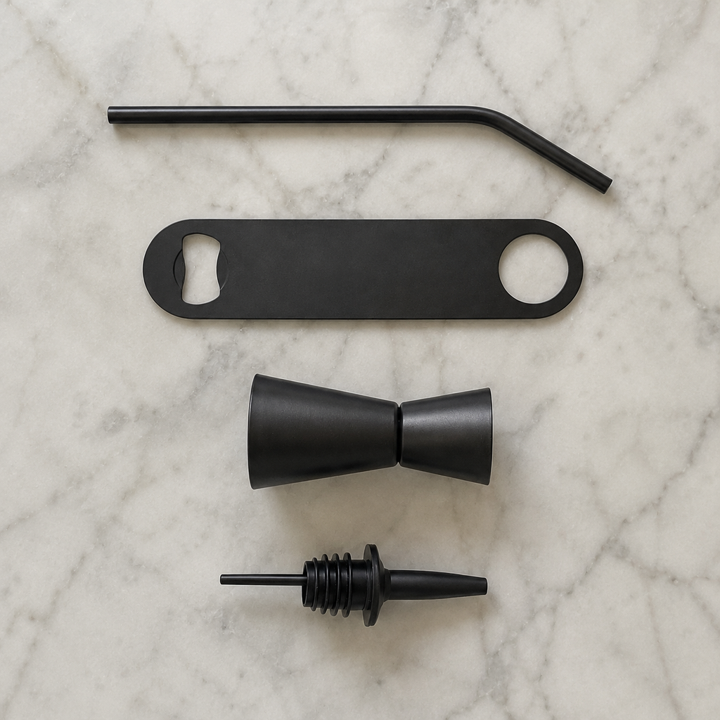 Quadra Combo (Peg Measurer + Opener + Pourer + Metal Straw) - Matte Black