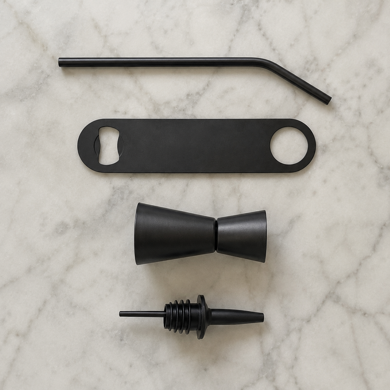 Quadra Combo (Peg Measurer + Opener + Pourer + Metal Straw) - Matte Black