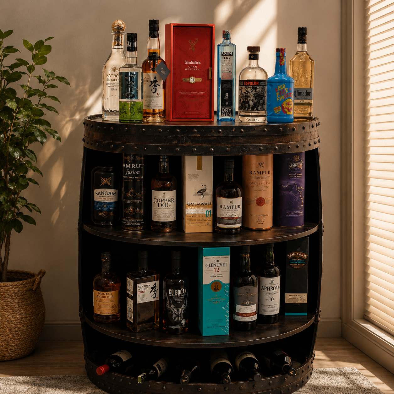Antique Barrel Bar Showcase & Counter