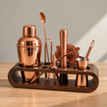 Signature Bar Tool Kit with Elegant Wooden Stand - Rose Gold (10 Pcs Set)