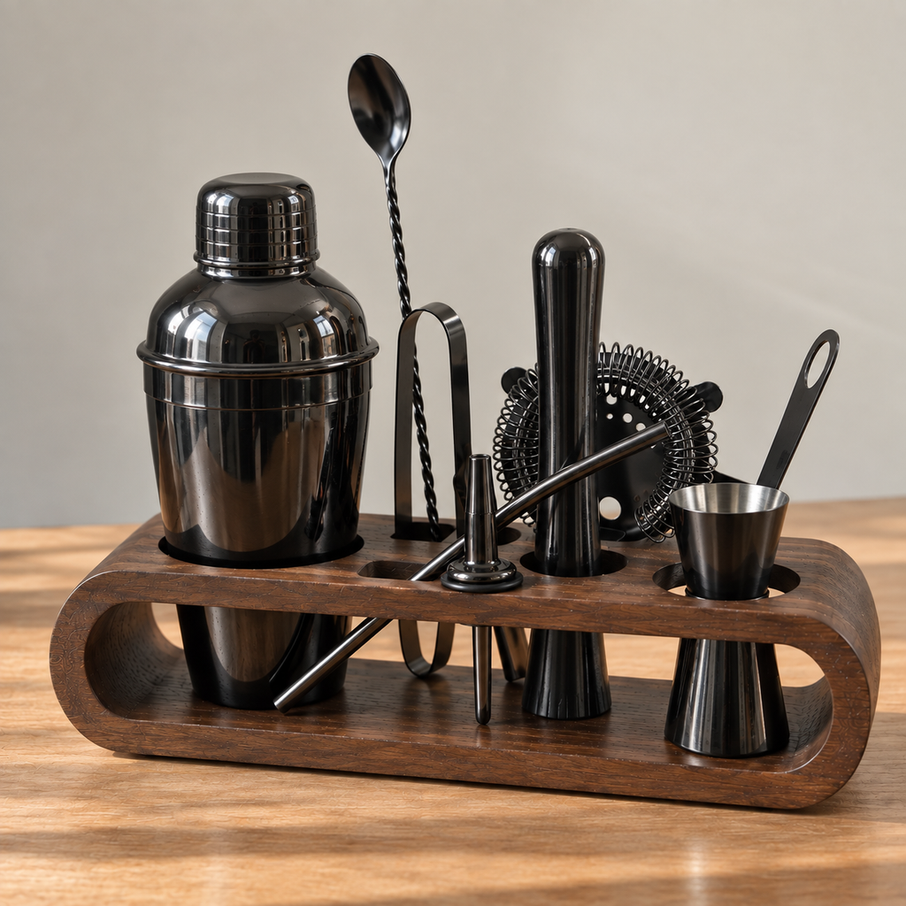 Signature Bar Tool Kit with Elegant Wooden Stand (10 Pcs Set)