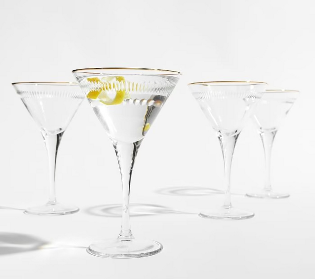 Gold Etched Rim Martini Glasses (Set of 12)