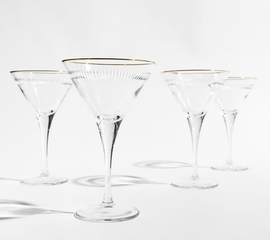 Gold Etched Rim Martini Glasses (Set of 12)