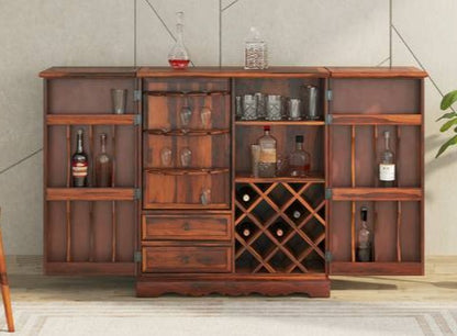 100% Sheesham Wooden Bar Cabinet - Emboss Checker Style