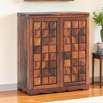 100% Sheesham Wooden Bar Cabinet - Emboss Checker Style