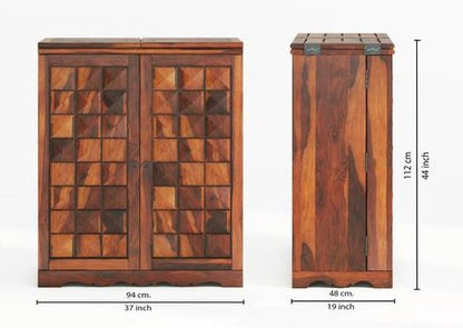 100% Sheesham Wooden Bar Cabinet - Emboss Checker Style