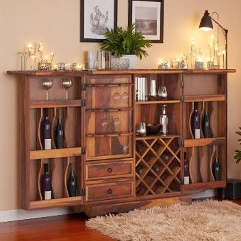 100% Sheesham Wooden Bar Cabinet - Geometry