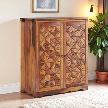 100% Sheesham Wooden Bar Cabinet - Geometry