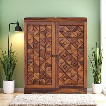 100% Sheesham Wooden Bar Cabinet - Geometry