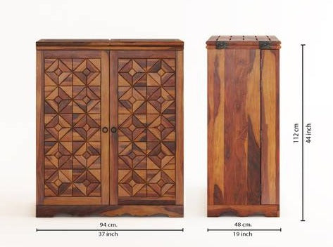 100% Sheesham Wooden Bar Cabinet - Geometry