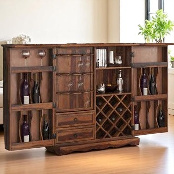 100% Sheesham Wooden Bar Cabinet - Geometry