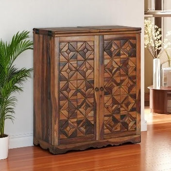 100% Sheesham Wooden Bar Cabinet - Geometry