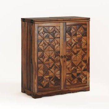 100% Sheesham Wooden Bar Cabinet - Geometry