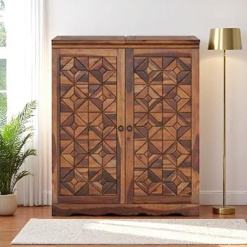 100% Sheesham Wooden Bar Cabinet - Geometry
