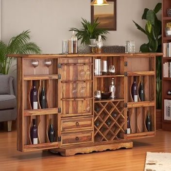 100% Sheesham Wooden Bar Cabinet - Geometry