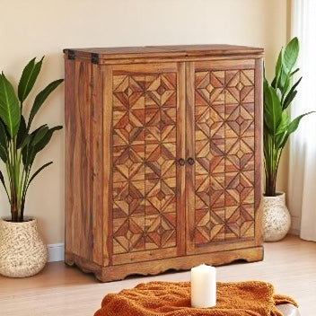 100% Sheesham Wooden Bar Cabinet - Geometry