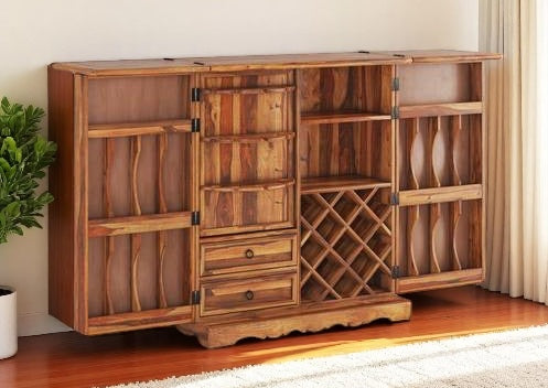 100% Sheesham Wooden Bar Cabinet - Geometry