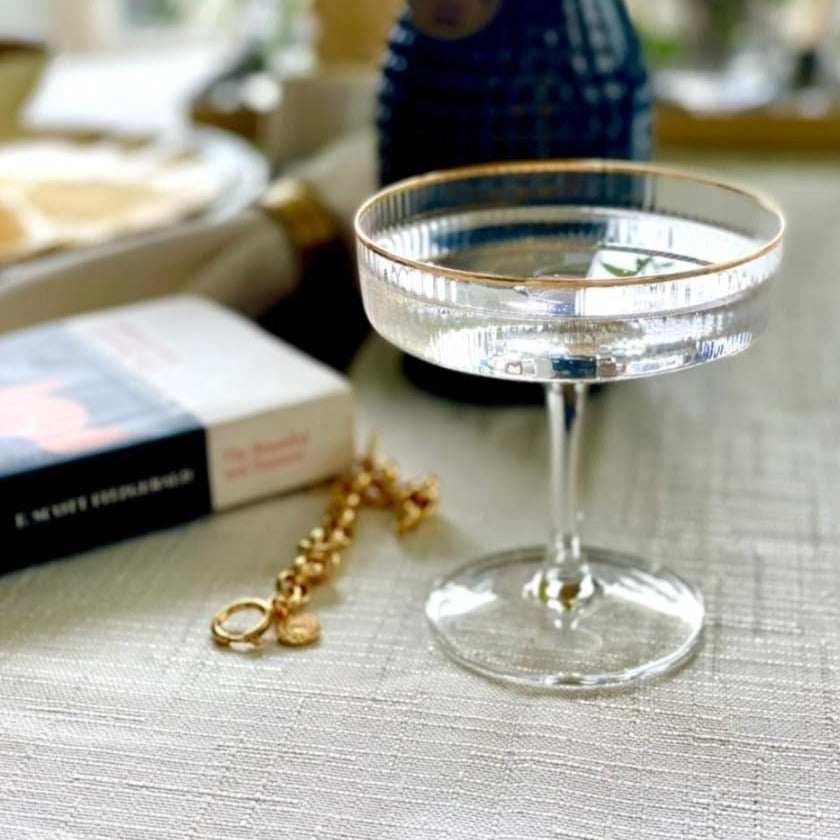 Gold Rim Stripe Saucer Coupe Cocktail Glass, 200ml (Set of 12)
