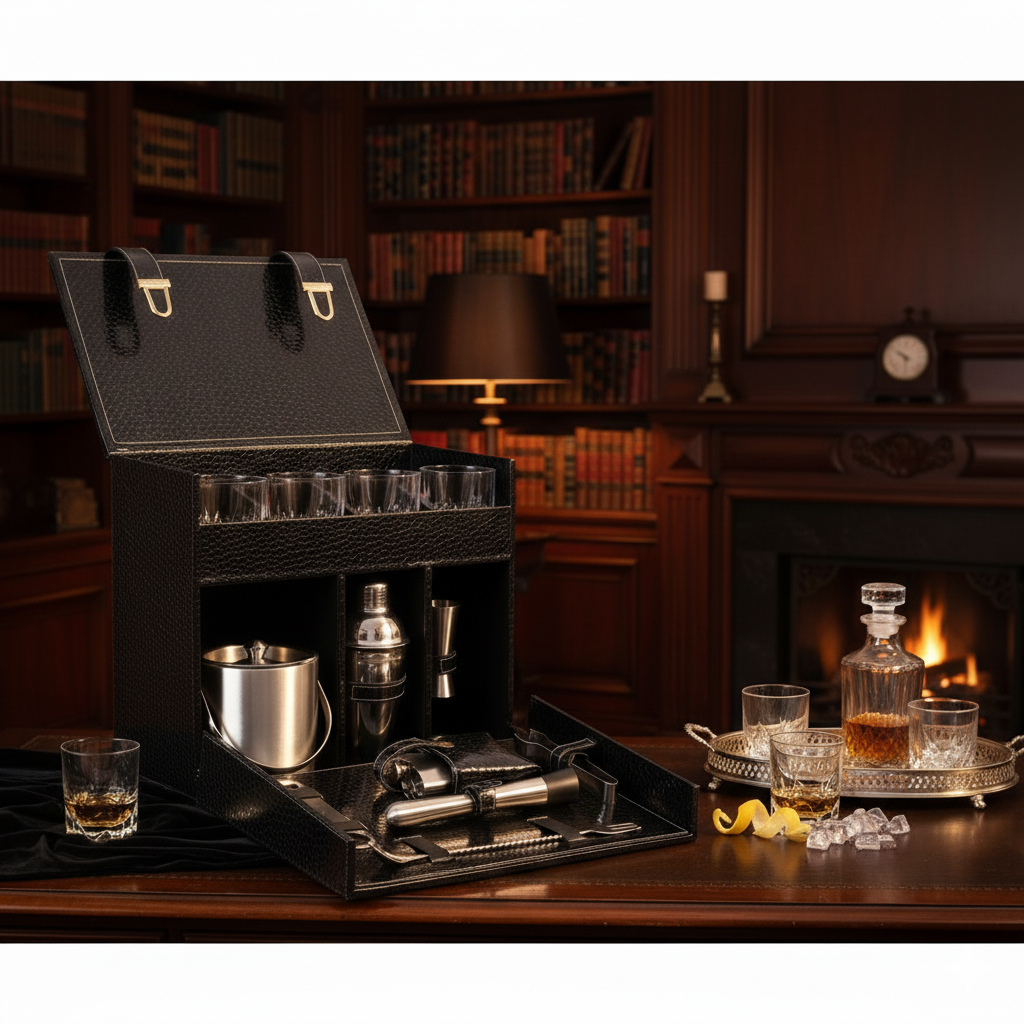 King Leatherette 12 Pcs Bar Trunk Set