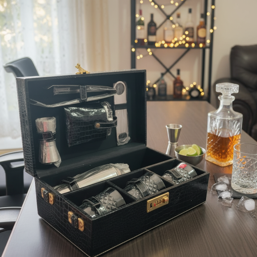 Leatherette Mini 8 Piece Bar Trunk Set