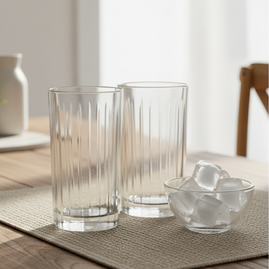 Vintage Textured Glass Tumblers – 410 ml (Set of 6