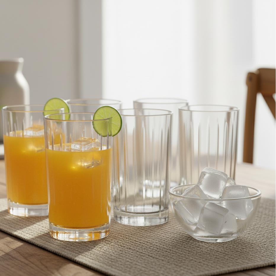 Vintage Textured Glass Tumblers – 410 ml (Set of 6