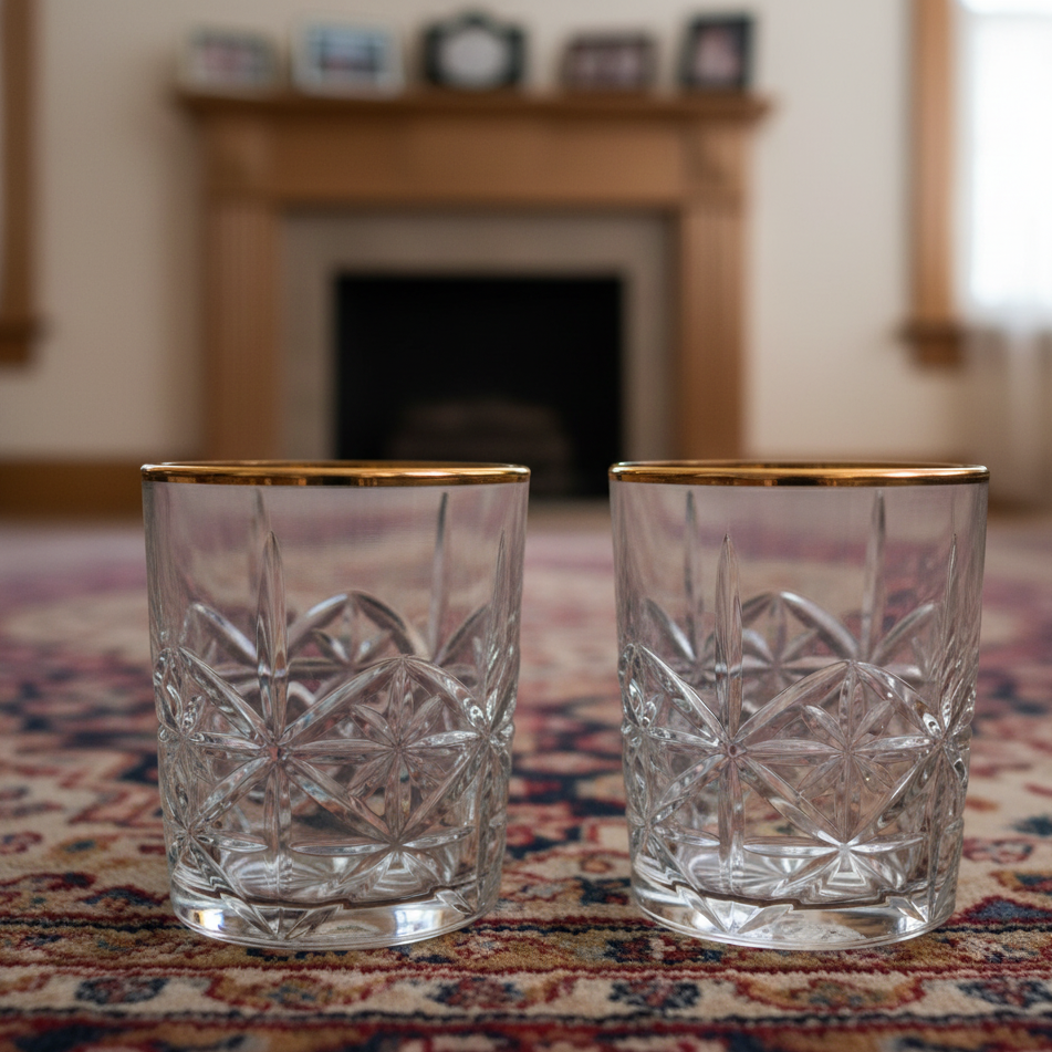 Gold Rimmed Whiskey Glasses Set of 6