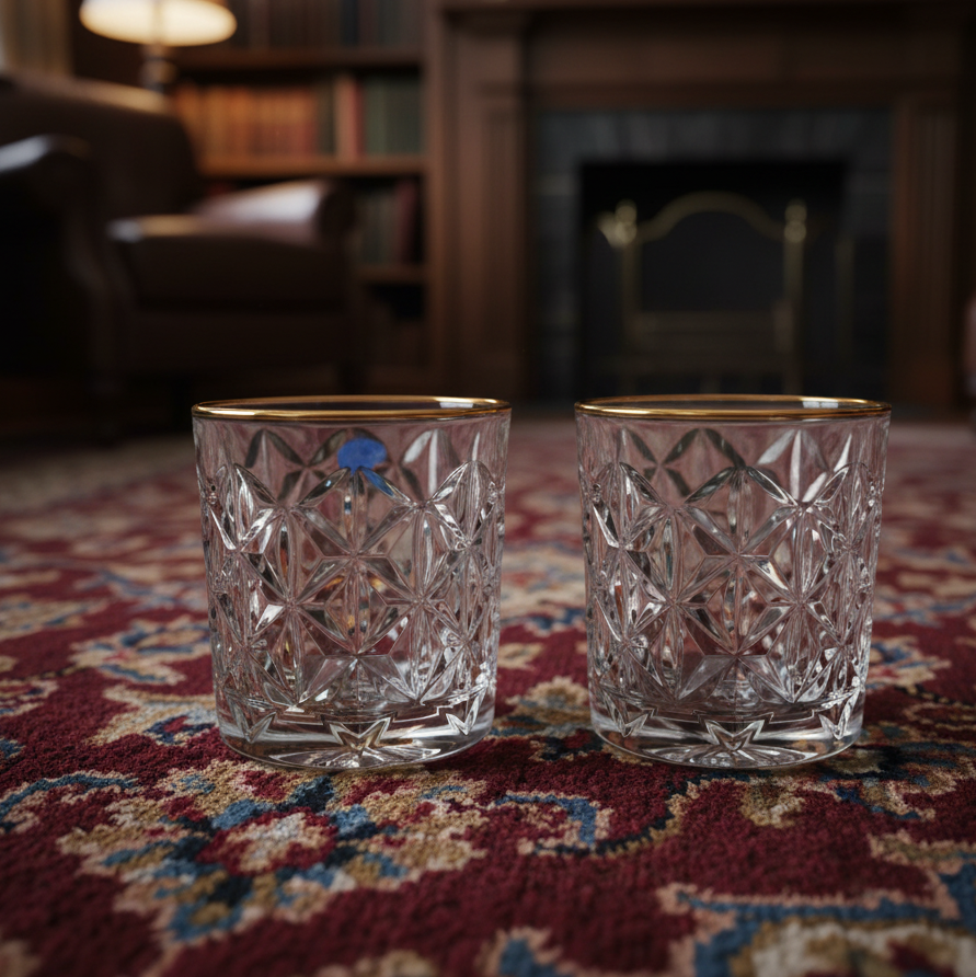 Premium Golden Rim Crystal Whisky Glasses (350 ML) - Set of 6
