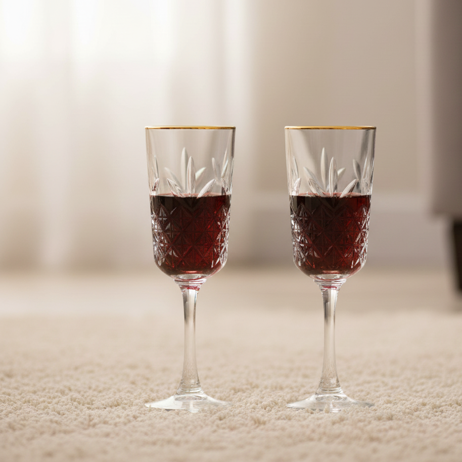 Elegant Gold Rim Crystal Wine Glasses (Set of 6)