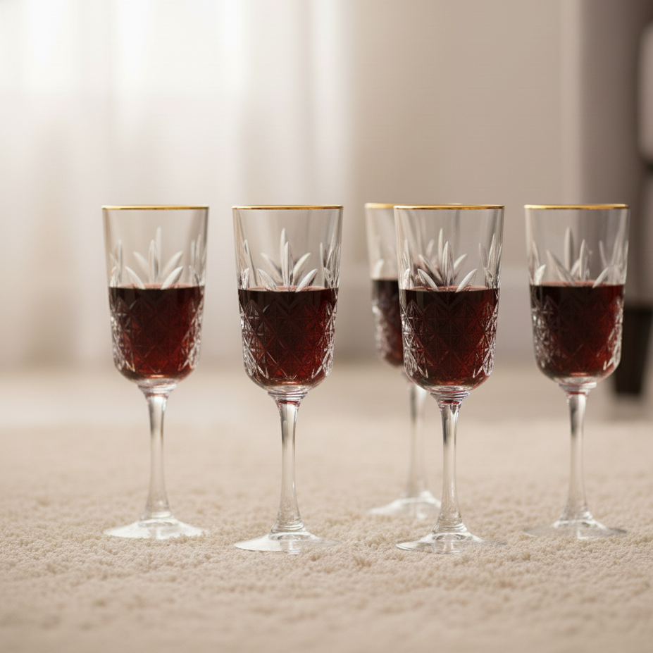 Elegant Gold Rim Crystal Wine Glasses (Set of 6)