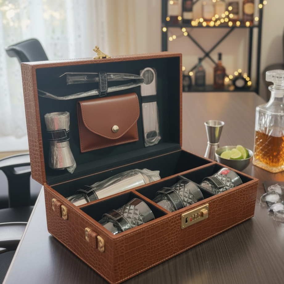 Leatherette Mini 8 Piece Bar Trunk Set
