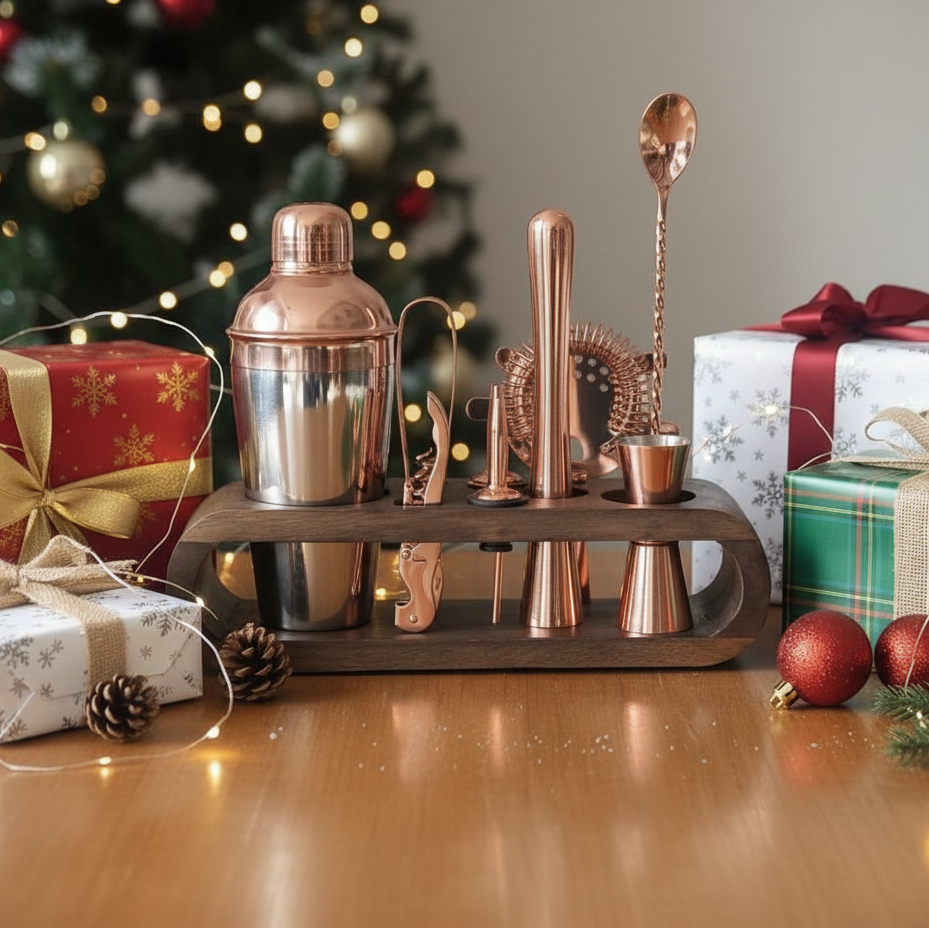 Signature Bar Tool Kit with Elegant Wooden Stand (10 Pcs Set)