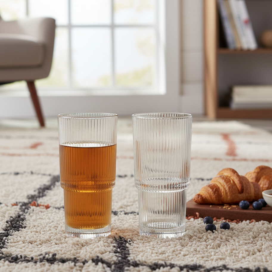 Ribbed Transparent Glasses – 290 ml (Set of 6)