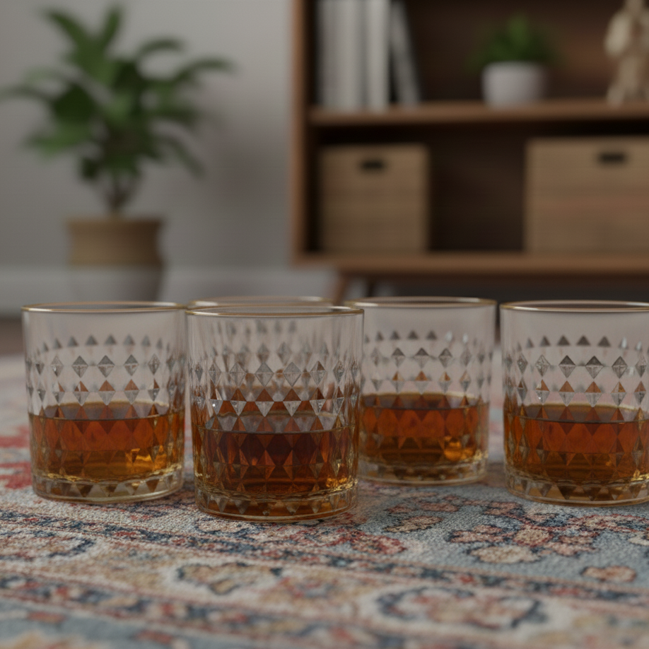 Elegant Gold Rimmed Whiskey Glasses (Set of 6)