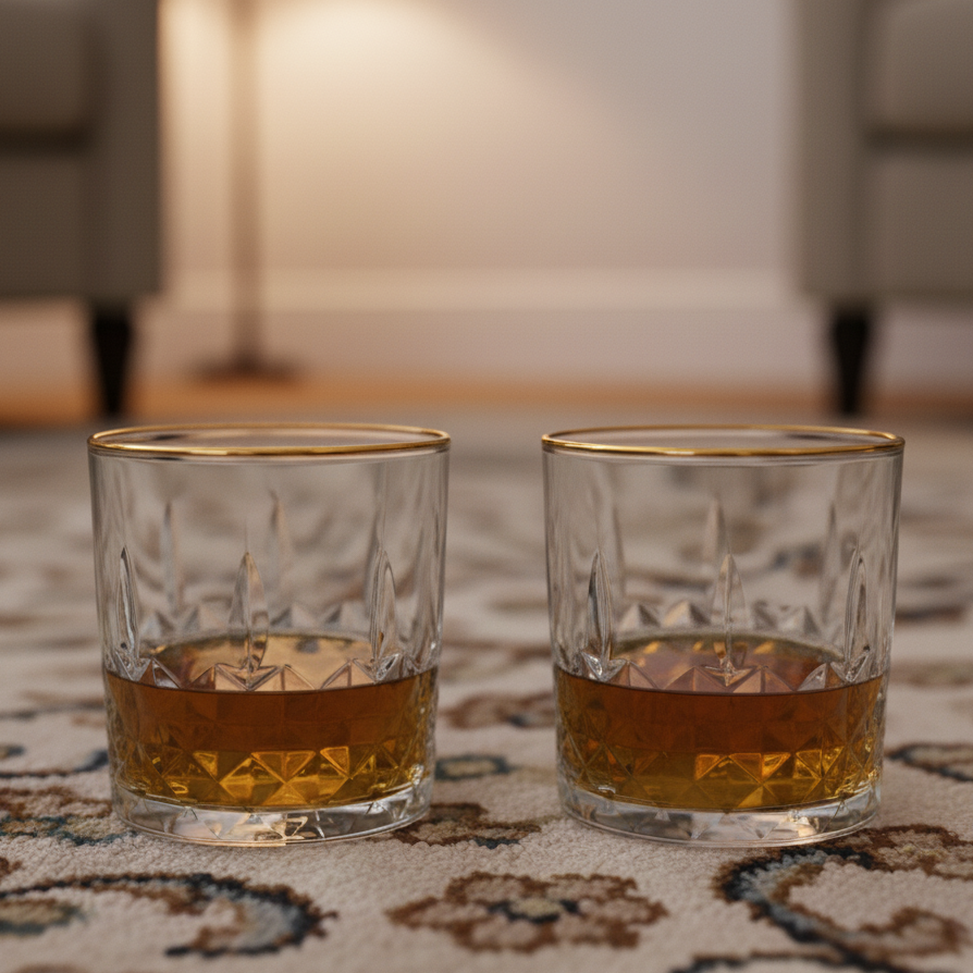 Premium Gold Rimmed Diamond Cut Whisky Glasses set of 6