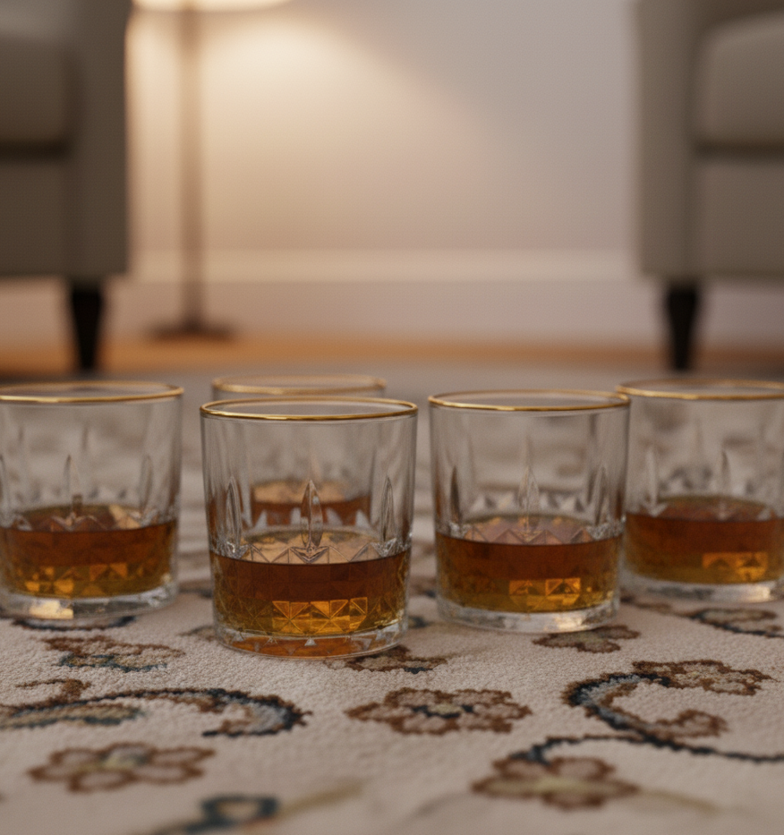 Premium Gold Rimmed Diamond Cut Whisky Glasses set of 6