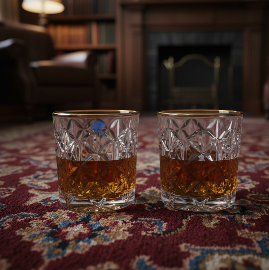 Premium Golden Rim Crystal Whisky Glasses (350 ML) - Set of 6