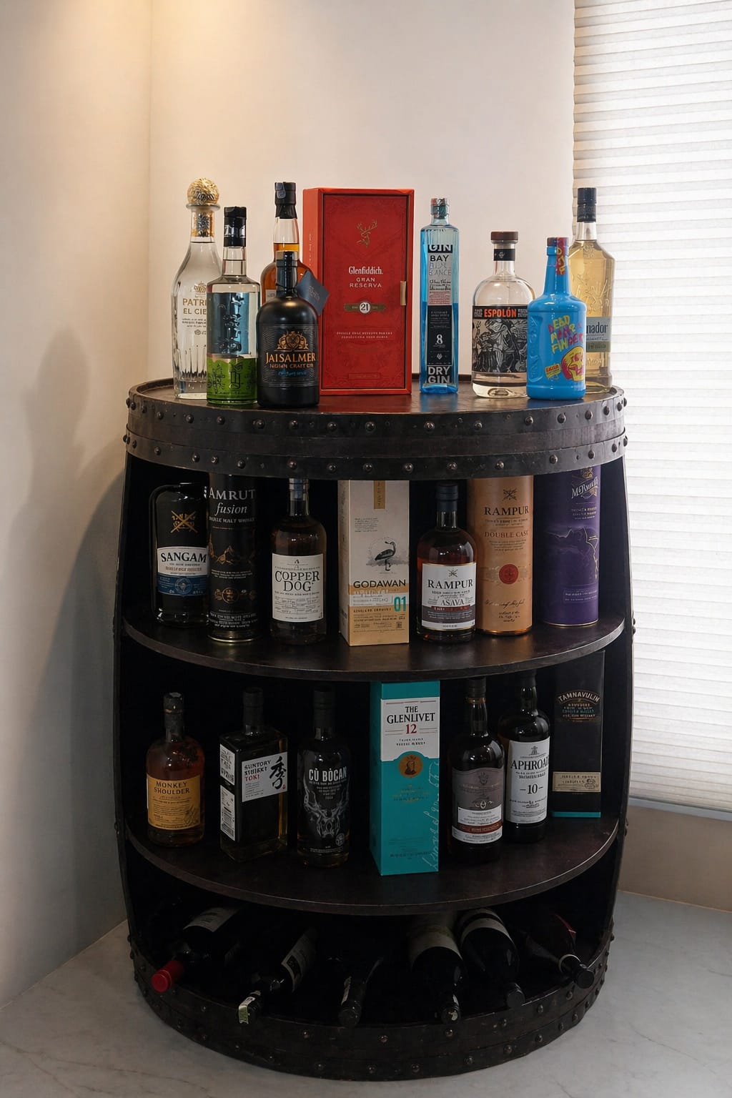 Antique Barrel Bar Showcase & Counter