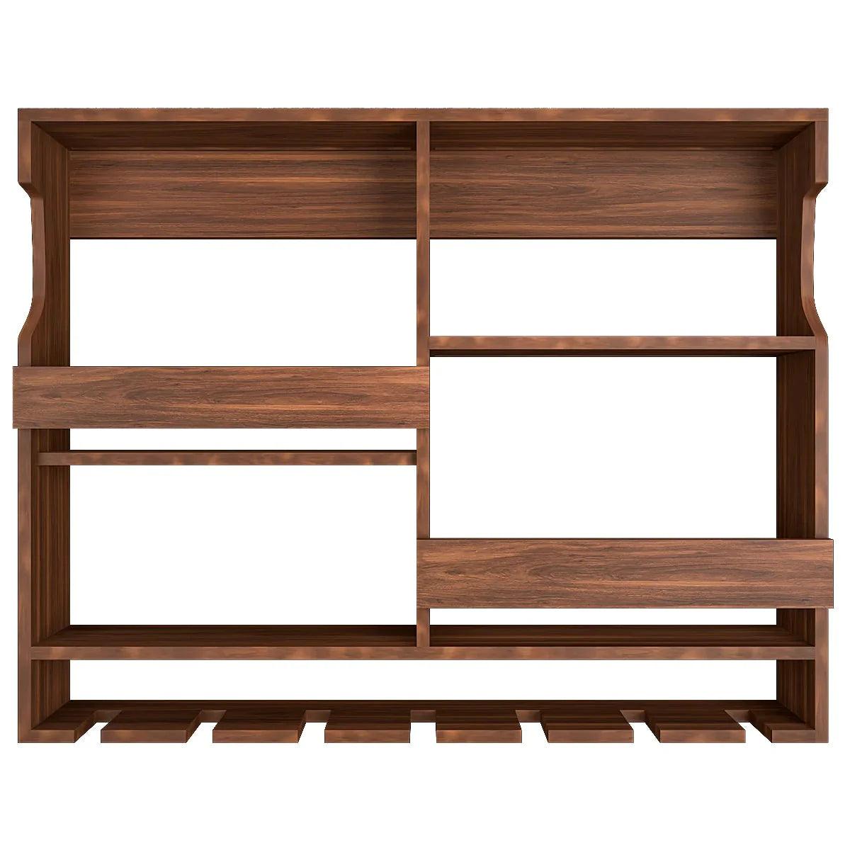 Backlit Walnut Finished Wall Mount Bar Shelf - Happyware Home Pvt Ltd