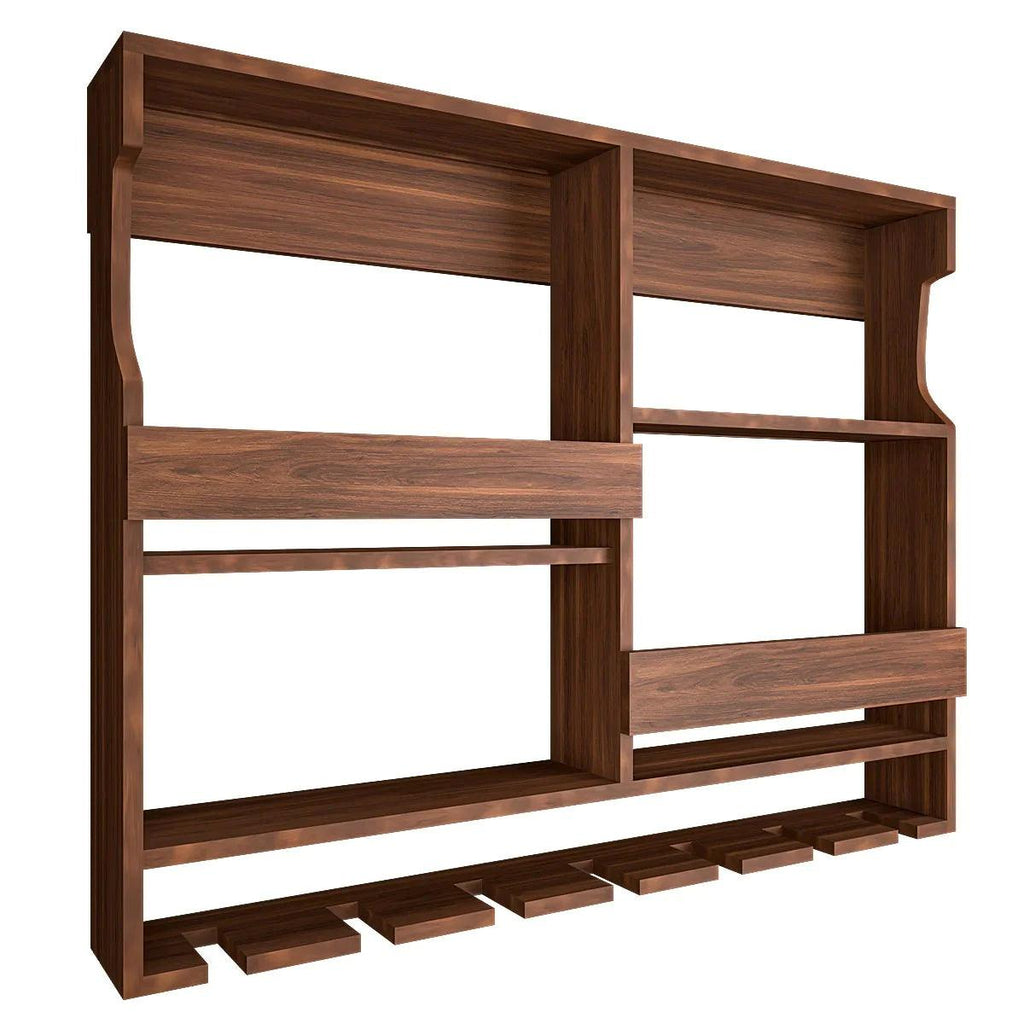 Backlit Walnut Finished Wall Mount Bar Shelf - Happyware Home Pvt Ltd