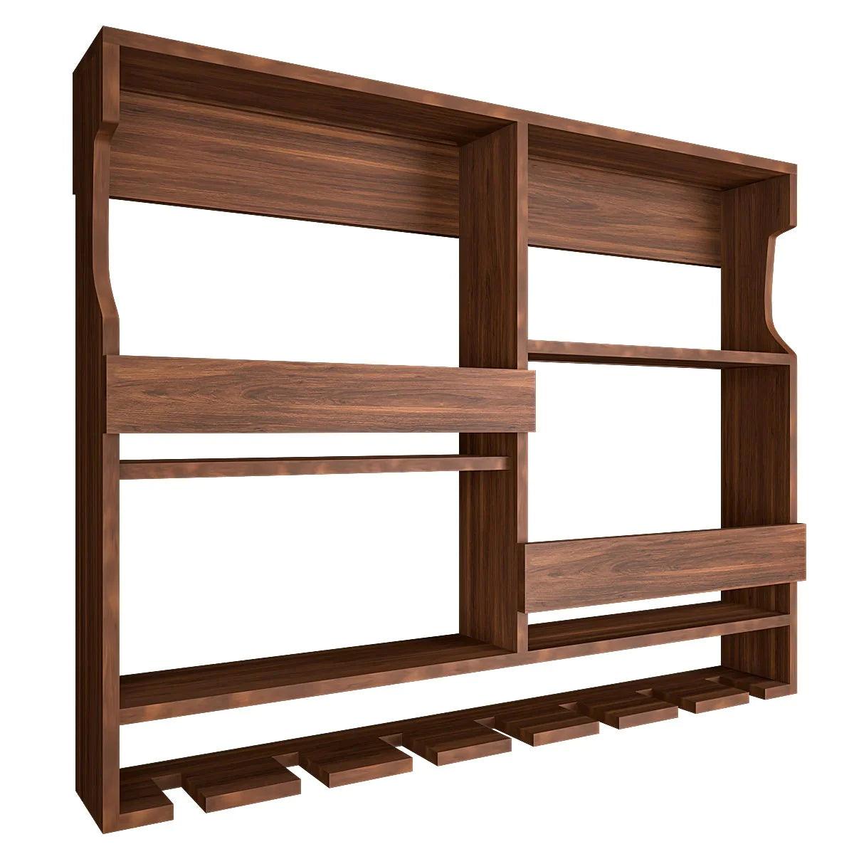 Backlit Walnut Finished Wall Mount Bar Shelf - Happyware Home Pvt Ltd