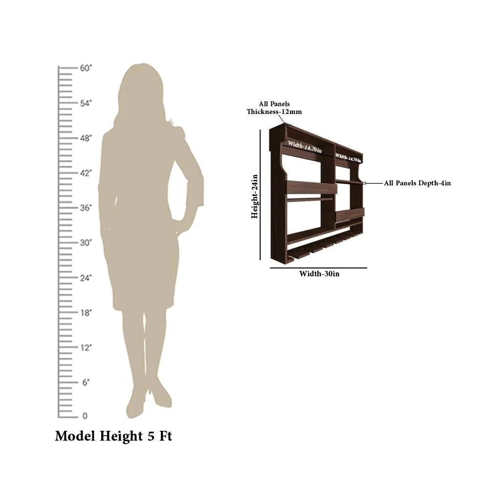 Backlit Walnut Finished Wall Mount Bar Shelf - Happyware Home Pvt Ltd