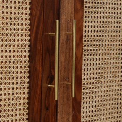 100% Sheesham Wooden Bar Cabinet - Cane Facade